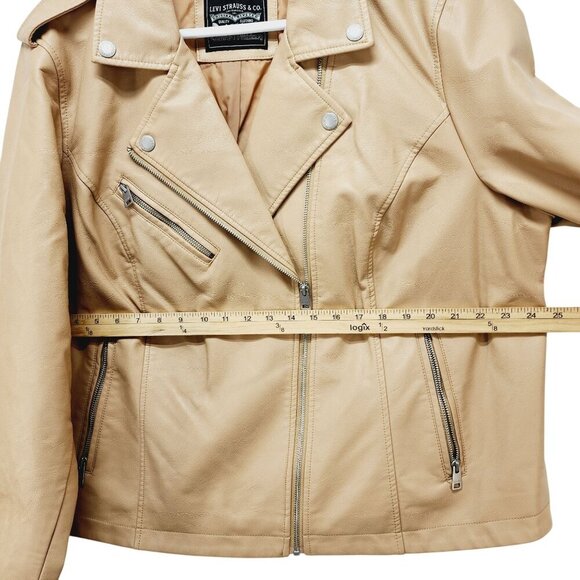 Levi's Women's Faux Leather Biker Jacket Size 2X Tan With Zipper Pockets New - Picture 8 of 13